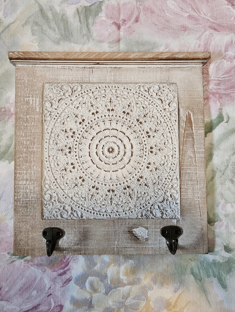 Rustic White Washed Mandala Wall Hook Panel